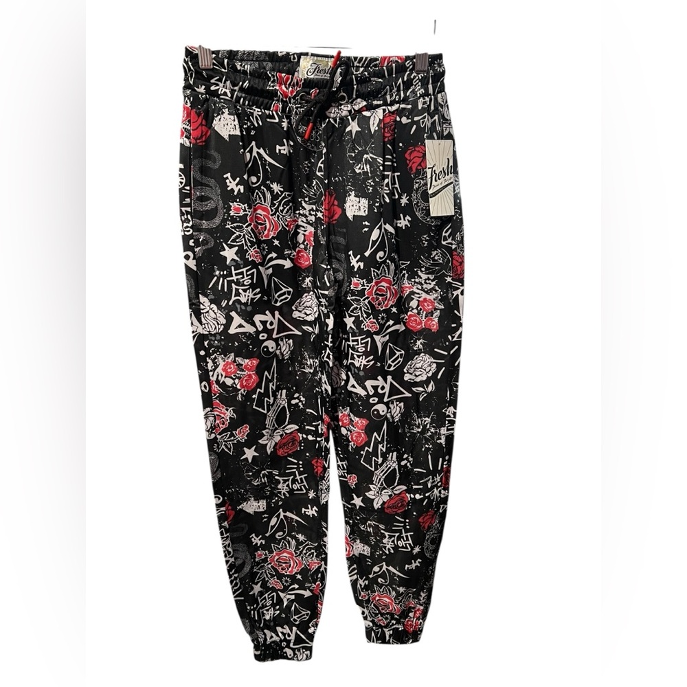Fresh Prints of Bel Air Graphic Jogger Pants Black Red Rose Size L